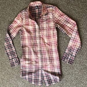 Free People Plaid Poplin Cotton Shirt Dress